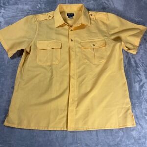 John‎ Blair Mens Yellow Short Sleeve Button Up Shirt Double Pocket XL